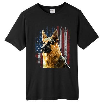 Patriotic German Shepherd American Flag Dog Gift Men Women Tall Fusion ChromaSoft Performance T-Shirt