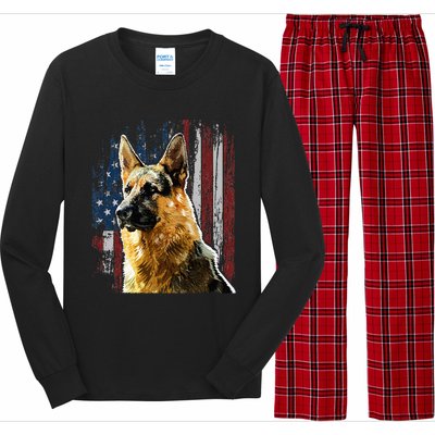 Patriotic German Shepherd American Flag Dog Gift Men Women Long Sleeve Pajama Set