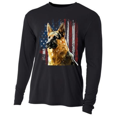 Patriotic German Shepherd American Flag Dog Gift Men Women Cooling Performance Long Sleeve Crew