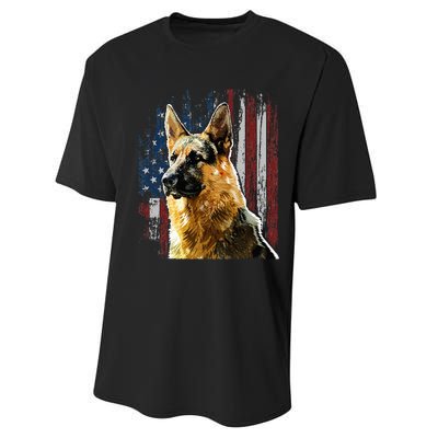 Patriotic German Shepherd American Flag Dog Gift Men Women Performance Sprint T-Shirt