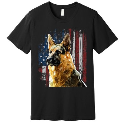 Patriotic German Shepherd American Flag Dog Gift Men Women Premium T-Shirt