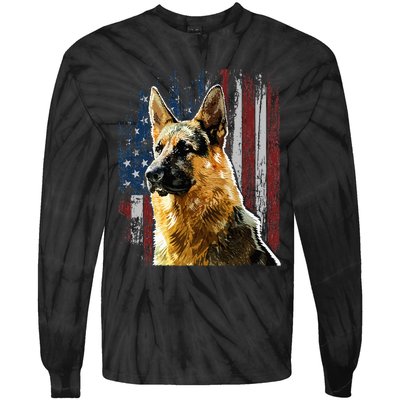 Patriotic German Shepherd American Flag Dog Gift Men Women Tie-Dye Long Sleeve Shirt