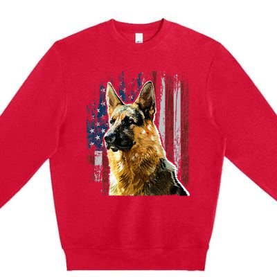 Patriotic German Shepherd American Flag Dog Gift Men Women Premium Crewneck Sweatshirt