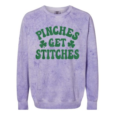 Pinches Get Stitches Shamrock Funny St. Patrick's Day Colorblast Crewneck Sweatshirt