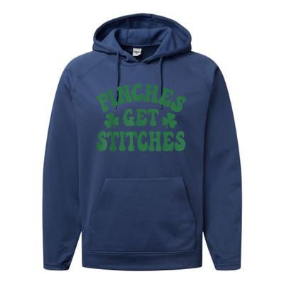 Pinches Get Stitches Shamrock Funny St. Patrick's Day Performance Fleece Hoodie