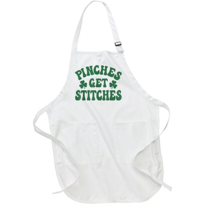 Pinches Get Stitches Shamrock Funny St. Patrick's Day Full-Length Apron With Pockets