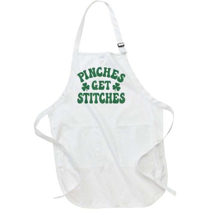 Pinches Get Stitches Shamrock Funny St. Patrick's Day Full-Length Apron With Pockets