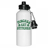 Pinches Get Stitches Shamrock Funny St. Patrick's Day Aluminum Water Bottle