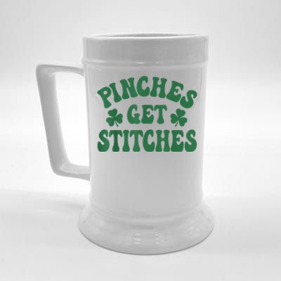 Pinches Get Stitches Shamrock Funny St. Patrick's Day Beer Stein