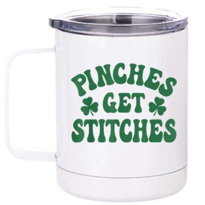 Pinches Get Stitches Shamrock Funny St. Patrick's Day 12 oz Stainless Steel Tumbler Cup