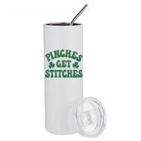 Pinches Get Stitches Shamrock Funny St. Patrick's Day Stainless Steel Tumbler