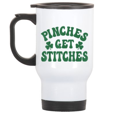 Pinches Get Stitches Shamrock Funny St. Patrick's Day Stainless Steel Travel Mug