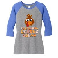 Preschool Gobble Squad Turkey Happy Thanksgiving Gift Women's Tri-Blend 3/4-Sleeve Raglan Shirt