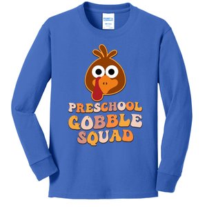 Preschool Gobble Squad Turkey Happy Thanksgiving Gift Kids Long Sleeve Shirt