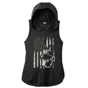 Patriotic German Shepherd AMERICAN FLAG 4th Of July Shepherd Ladies PosiCharge Tri-Blend Wicking Draft Hoodie Tank