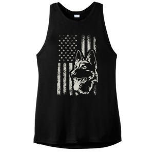 Patriotic German Shepherd AMERICAN FLAG 4th Of July Shepherd Ladies PosiCharge Tri-Blend Wicking Tank