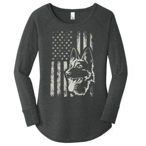 Patriotic German Shepherd AMERICAN FLAG 4th Of July Shepherd Women's Perfect Tri Tunic Long Sleeve Shirt