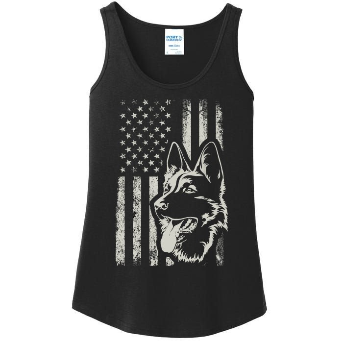 Patriotic German Shepherd AMERICAN FLAG 4th Of July Shepherd Ladies Essential Tank