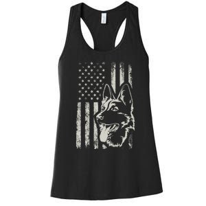 Patriotic German Shepherd AMERICAN FLAG 4th Of July Shepherd Women's Racerback Tank