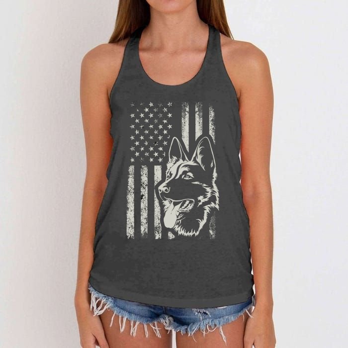 Patriotic German Shepherd AMERICAN FLAG 4th Of July Shepherd Women's Knotted Racerback Tank