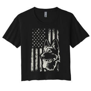 Patriotic German Shepherd AMERICAN FLAG 4th Of July Shepherd Women's Crop Top Tee