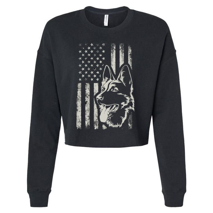 Patriotic German Shepherd AMERICAN FLAG 4th Of July Shepherd Cropped Pullover Crew