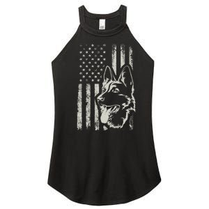 Patriotic German Shepherd AMERICAN FLAG 4th Of July Shepherd Women's Perfect Tri Rocker Tank