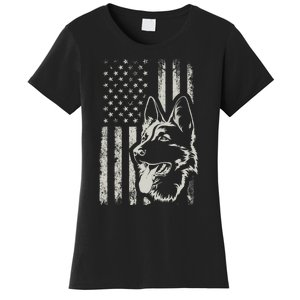 Patriotic German Shepherd AMERICAN FLAG 4th Of July Shepherd Women's T-Shirt