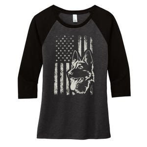 Patriotic German Shepherd AMERICAN FLAG 4th Of July Shepherd Women's Tri-Blend 3/4-Sleeve Raglan Shirt