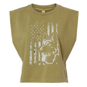 Patriotic German Shepherd AMERICAN FLAG 4th Of July Shepherd Garment-Dyed Women's Muscle Tee