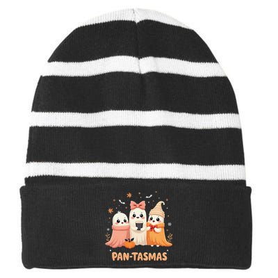 Pantasmas Ghost Spooky Conchas Funny Mexican Pun Striped Beanie with Solid Band