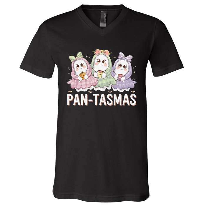 Pantasmas Ghost Spooky Conchas Funny Mexican Pun V-Neck T-Shirt