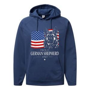 Proud German Shepherd Dad American Flag Patriotic Dog Gift Performance Fleece Hoodie