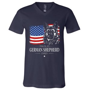 Proud German Shepherd Dad American Flag Patriotic Dog Gift V-Neck T-Shirt