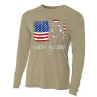 Proud German Shepherd Dad American Flag Patriotic Dog Gift Cooling Performance Long Sleeve Crew