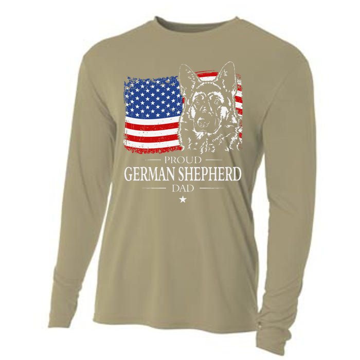 Proud German Shepherd Dad American Flag Patriotic Dog Gift Cooling Performance Long Sleeve Crew