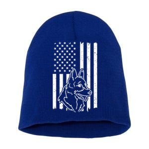 Patriotic Ger Shepherd American Flag Dog Lover Gift Short Acrylic Beanie