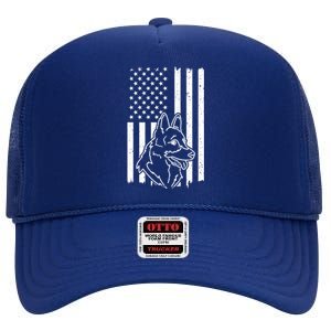 Patriotic Ger Shepherd American Flag Dog Lover Gift High Crown Mesh Back Trucker Hat