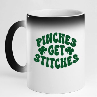 Pinches Get Stitches Funny St Patrick's Day 11oz Black Color Changing Mug