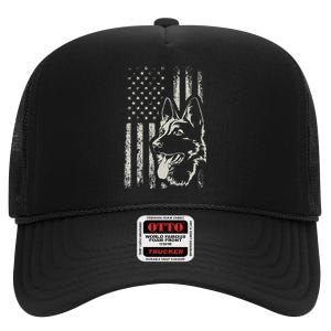 Patriotic German Shepherd AMERICAN FLAG 4th Of July Shepherd High Crown Mesh Back Trucker Hat