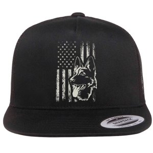 Patriotic German Shepherd AMERICAN FLAG 4th Of July Shepherd Flat Bill Trucker Hat