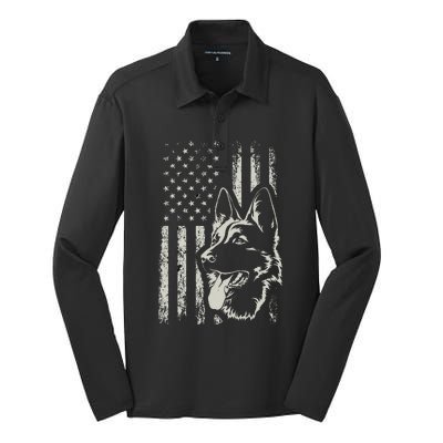 Patriotic German Shepherd AMERICAN FLAG 4th Of July Shepherd Silk Touch Performance Long Sleeve Polo