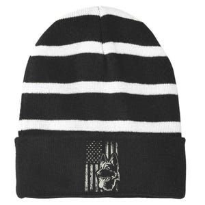 Patriotic German Shepherd AMERICAN FLAG 4th Of July Shepherd Striped Beanie with Solid Band