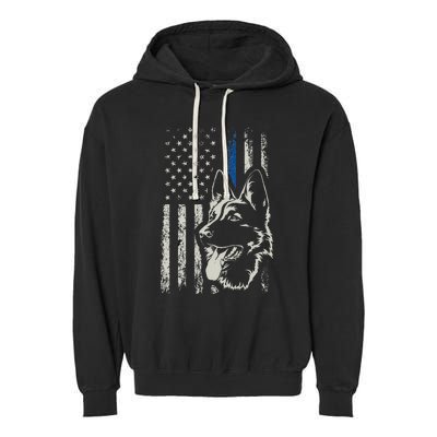 Patriotic German Shepherd K9 Unit Thin Blue Line Police Gift Garment-Dyed Fleece Hoodie