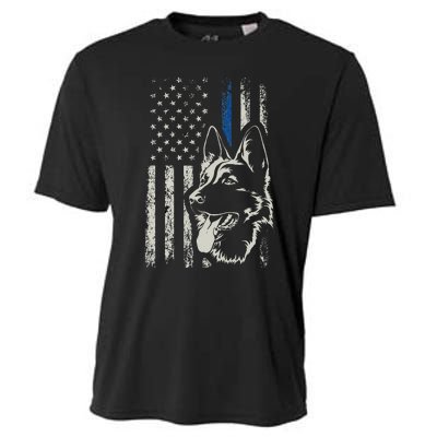 Patriotic German Shepherd K9 Unit Thin Blue Line Police Gift Cooling Performance Crew T-Shirt