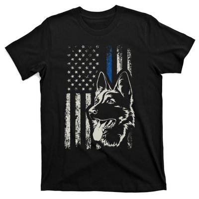 Patriotic German Shepherd K9 Unit Thin Blue Line Police Gift T-Shirt