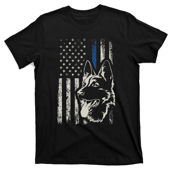 Patriotic German Shepherd K9 Unit Thin Blue Line Police Gift T-Shirt