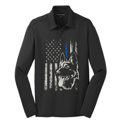 Patriotic German Shepherd K9 Unit Thin Blue Line Police Gift Silk Touch Performance Long Sleeve Polo