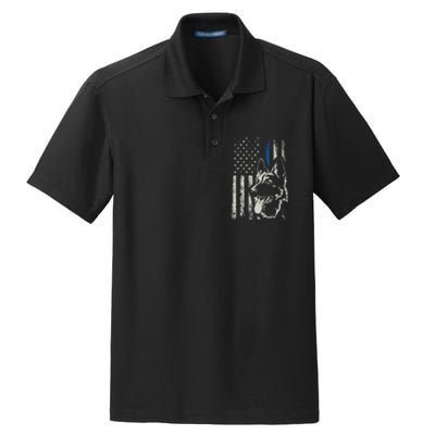 Patriotic German Shepherd K9 Unit Thin Blue Line Police Gift Dry Zone Grid Polo