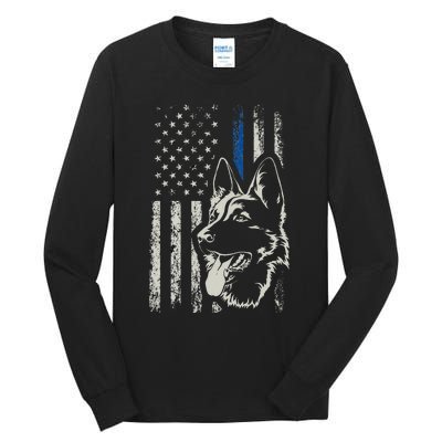 Patriotic German Shepherd K9 Unit Thin Blue Line Police Gift Tall Long Sleeve T-Shirt